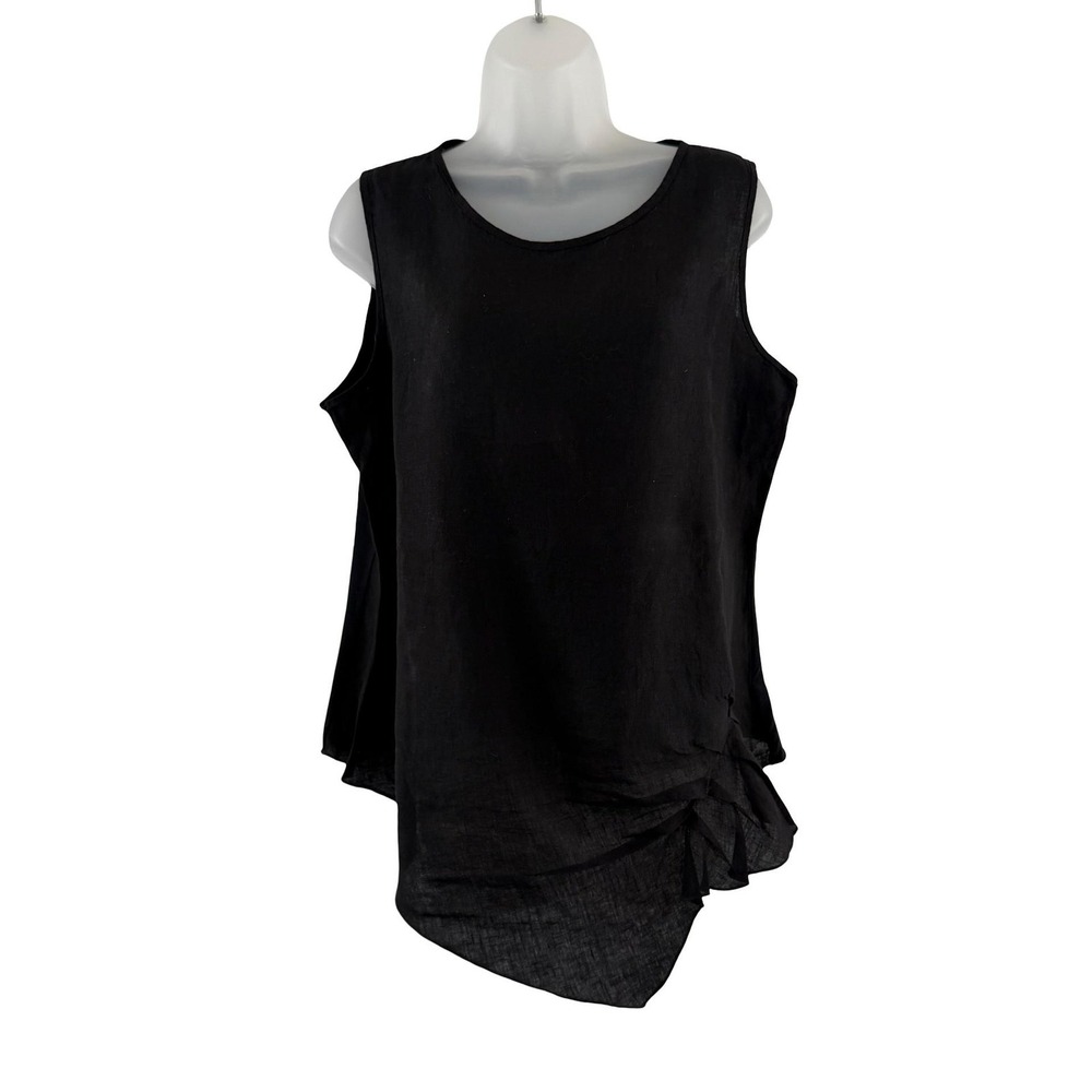 Inzio Shirt Womens XL Black Linen Asymmetrical Hem Sleeveless Tunic Top‎ Italy